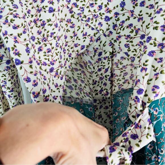 Daisy Street green cream pink floral cottagecore cutout button maxi dress small - Picture 10 of 10